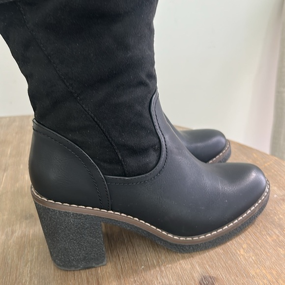 Scarpini Black Faux Leather Suede Boots Mid Calf Block Rubber Heel EU Size 37 - Picture 4 of 17